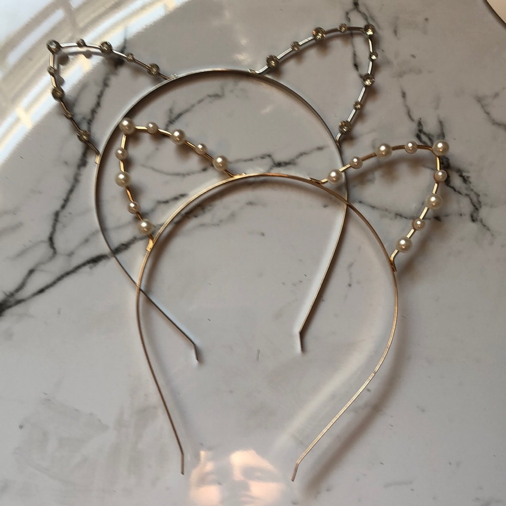 CAT EARS HEADBAND metal gold pearl silver crystal